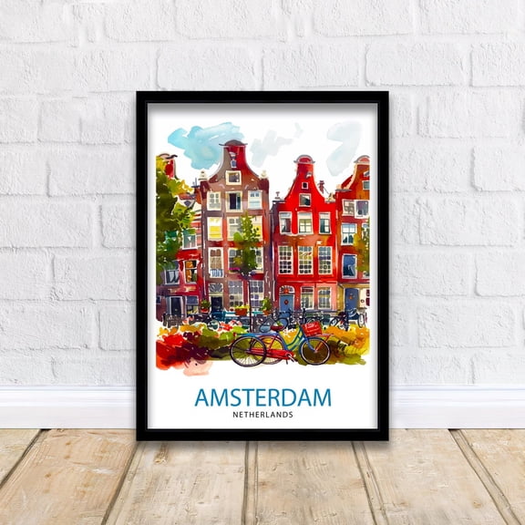 Amsterdam Travel Printwall Decor Amsterdam Wall Art Amsterdam Cityscape Netherlands Illustration Amsterdam Travel Gift