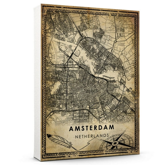 Amsterdam Vintage Map Prints Canvas, Netherlands Map Art Canvas, Canvas, Amsterdam Map City style Watercolor art Canvas