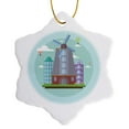 thumbnail image 1 of 3drose, Amsterdam Windmill on a Green Platform Trendy Work, 3 inch Snowflake Porcelain Ornament, 1 of 7
