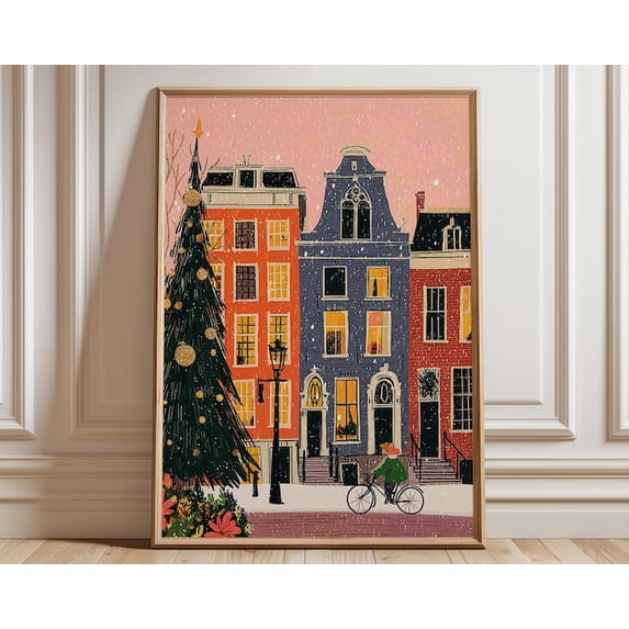 Amsterdam Winter City Street Scene Wall Art Print, Unframed Paper Poster 24x36in