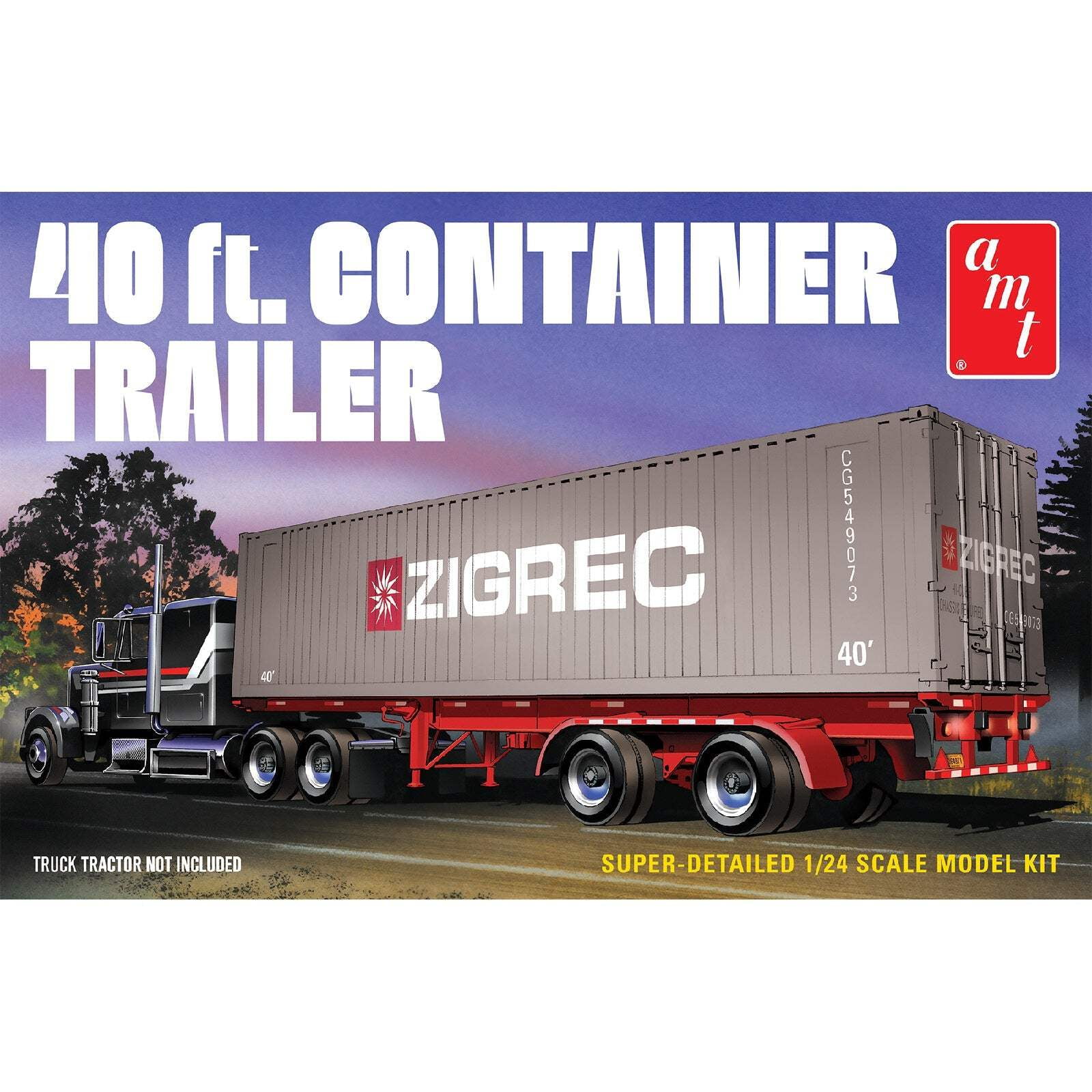 AMT 40' Semi Container Trailer 1/24 Scale Plastic Model Kit for Adults ...