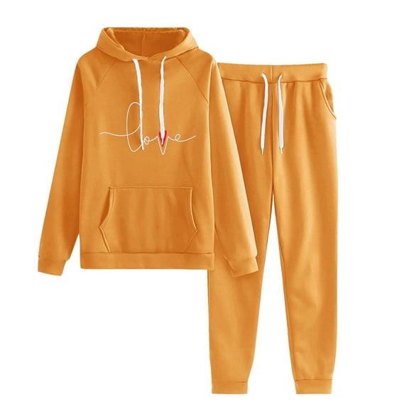 Amtdh 2 Piece Sweatsuits for Womens Clearance Solid Color Pocket Drawstring Pullover Sweatpant Set Lounge Tracksuit Casual Plus Size Lightweight Loose Ladies Outfits Fall Winter 2023 Yellow_b S