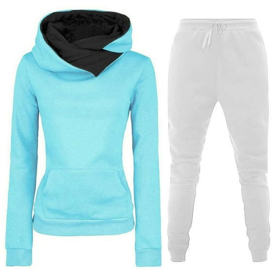 Amtdh 2 Piece Sweatsuits for Women Pure Color Fall Winter Outfits Sports Tracksuits Long Sleeve Pullover Hoodies Pants Suit Casual Plus Size Loose Ladies Trendy Outfits WhiteM