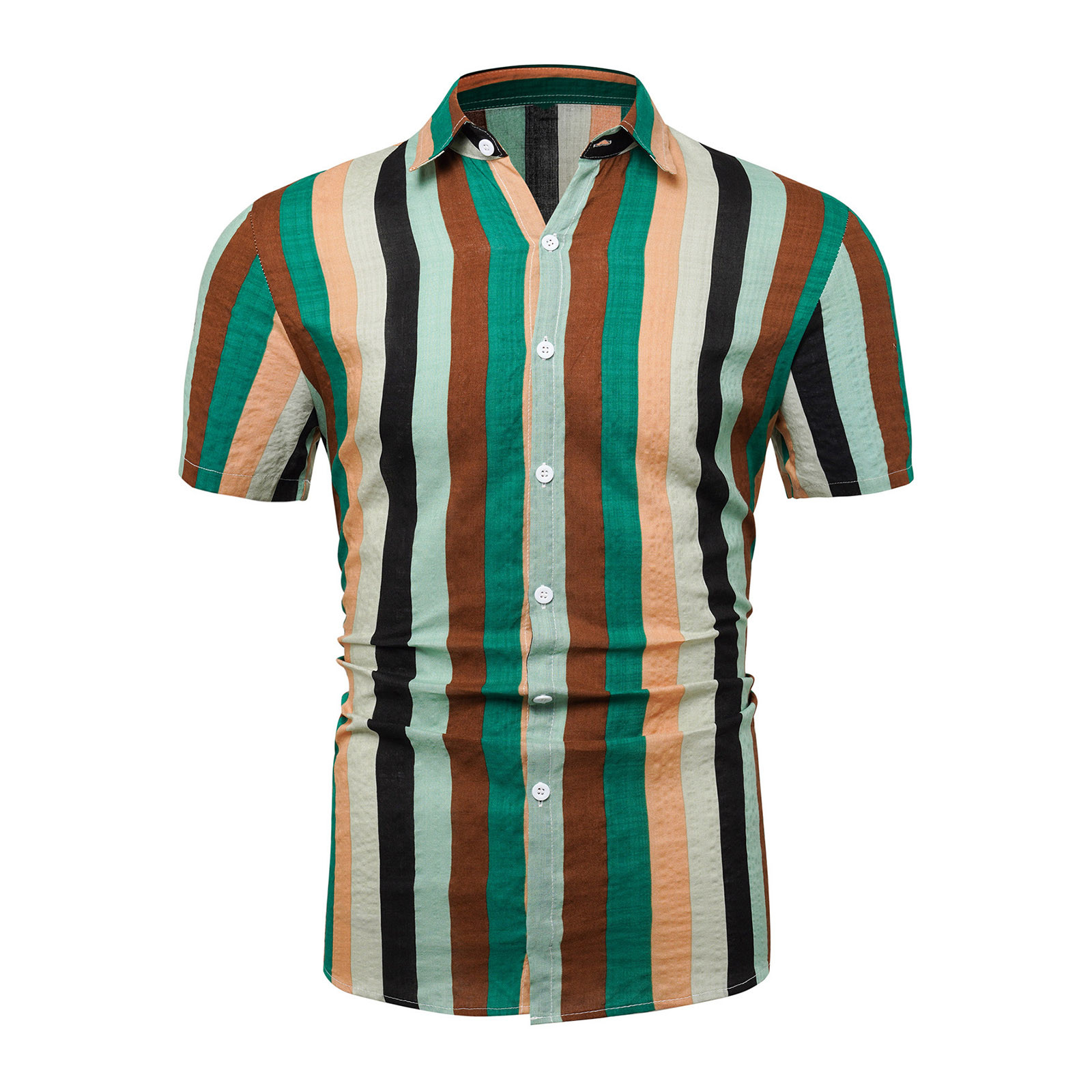 Amtdh Button Down Shirt for Men Clearance Hawaiian Style Striped Print