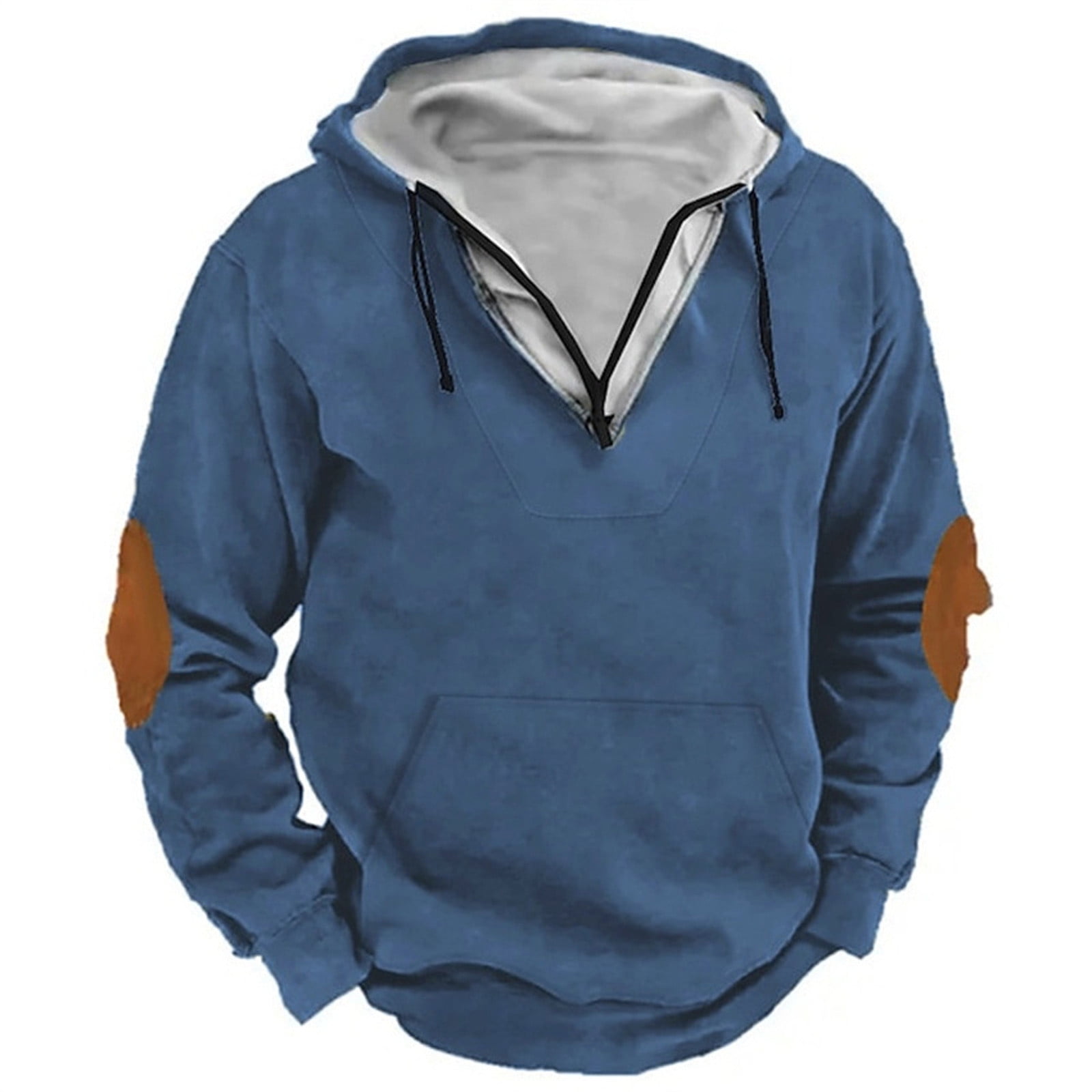 ZCFZJW Men Casual Hooded Sweatshirts Solid Color Trendy Pullover Tops Casual Long Sleeve Half Zip Up Sport Hoodies Top with Pockets Gray XL Walmart