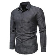 Amtdh Dress Shirt for Men Clearance Formal Long Sleeve Lapel Men's Wrinkle-Free Button Flower Shirt Casual Y2K Lightweight Blouses Mens Breathable Tops Cool Fashion Black S