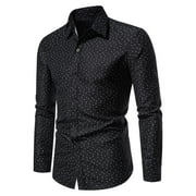Amtdh Dress Shirt for Men Clearance Formal Long Sleeve Lapel Men's Wrinkle-Free Button Flower Shirt Casual Y2K Lightweight Blouses Mens Breathable Tops Cool Fashion Black L