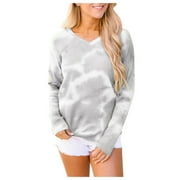 Amtdh Graphic Sweatshirts for Womens Clearance Tie Dye Loose Lightweight Casual Pullover Teen Girls Cute Clothes Fall 2023 Long Sleeve Crew Neck Plus Size Soft T-shirts Tops Gray_b XXXXL