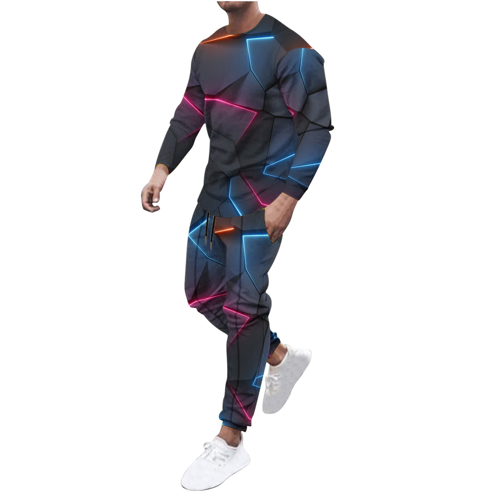 Amtdh Men's 2 Piece Sweatsuits Clearance Geometric Print Lightweight Casual  Outfit Set Long Sleeve T-shirt Jogging Sweatpant Set Soft Graphic