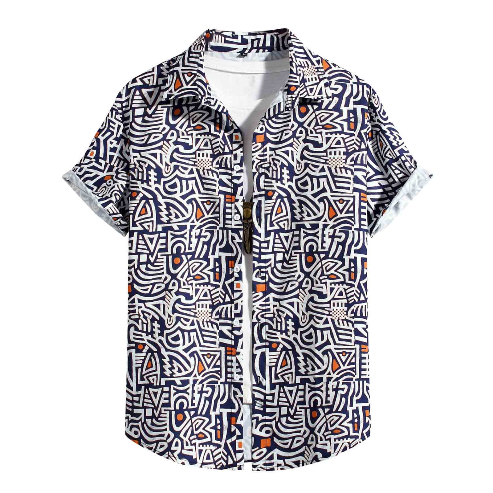 Amtdh Men's Beach Camp Shirt Clearance Ethnic Print Short Sleeve Cuban