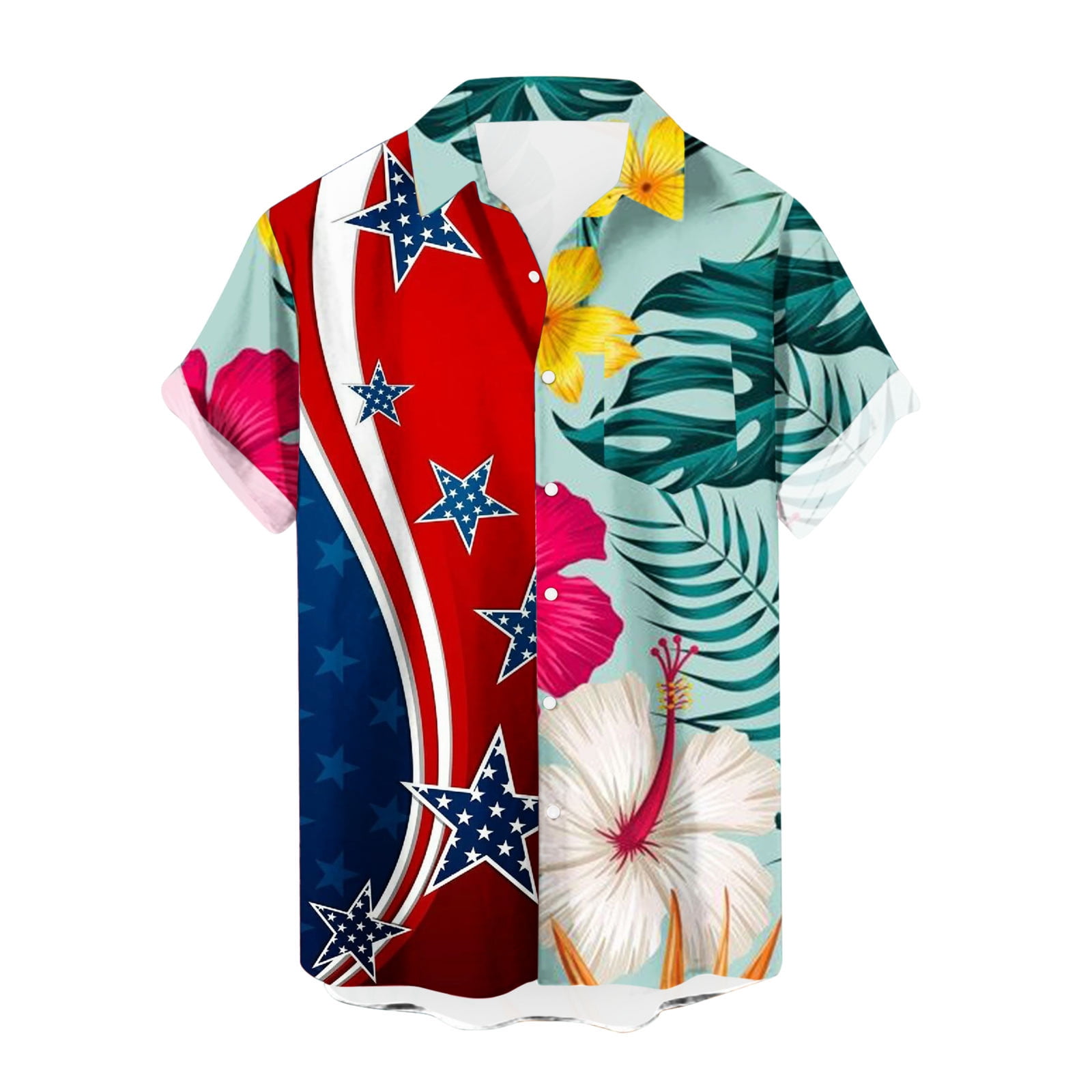 Amtdh Men's Beach Camp Shirt Clearance Independence Day Print Soft