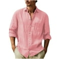 thumbnail image 1 of Amtdh Men's Cargo Shirt Solid Color Y2K Button Jacket with Bust Pockets for Men Casual Long Sleeve Lapel Collar Lightweight Blouses Mens Breathable Tops Pink_cool XL, 1 of 6
