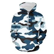 Amtdh Men's Hoodies Clearance Long Sleeve Non Positioning Camouflage Printed Hooded Casual Trendy Drawstring Sweatshirt with Pockets for Men Y2k Lightweight Blouses Mens Breathable Tops Blue XXXL