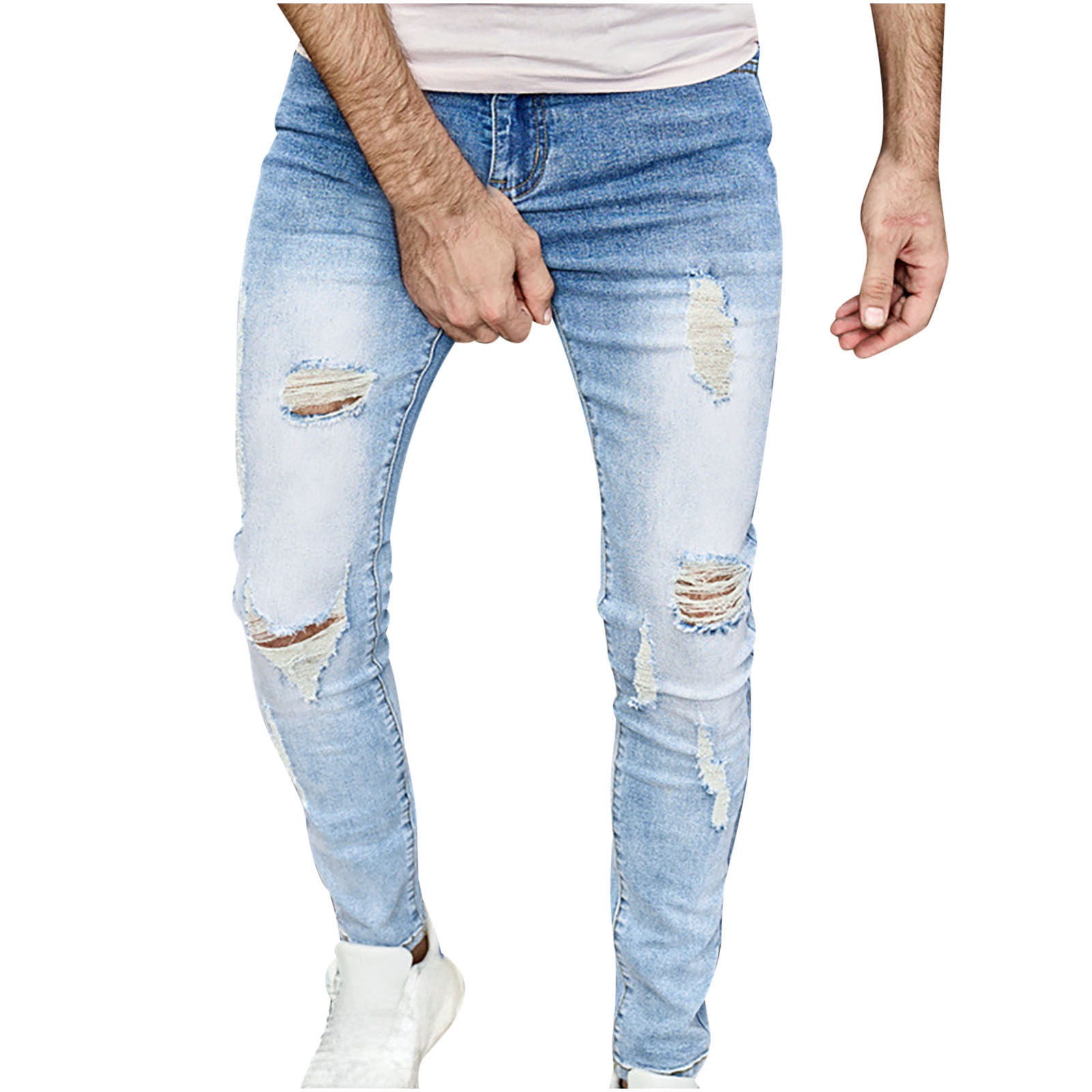 Amtdh Men's Jeans Clearance Gradient Color Button Zipper Slim Fit