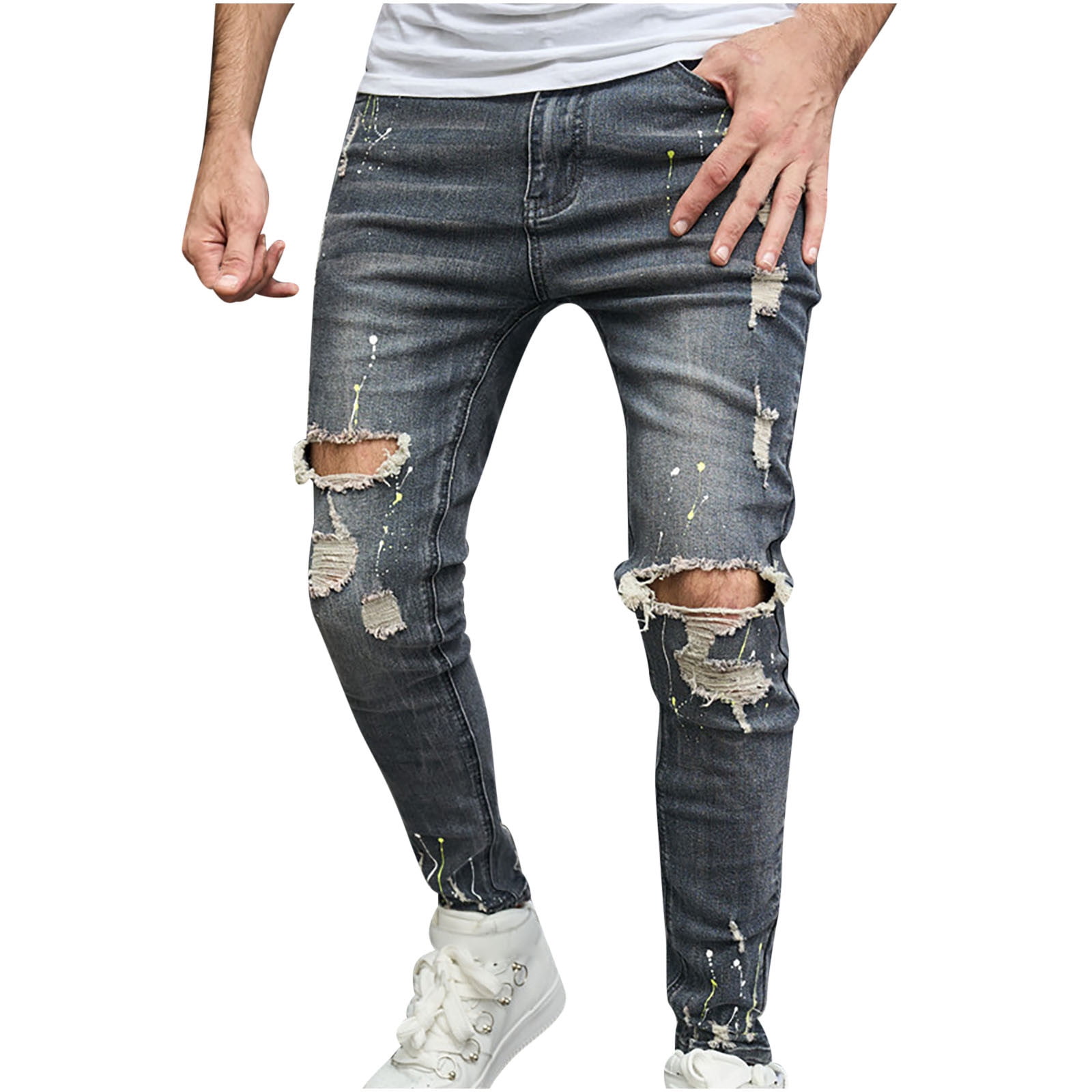 Amtdh Men's Jeans Clearance Gradient Color Slim Fit Streetwear Button