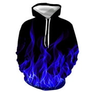 Amtdh Men's Novelty Hoodies Clearance 3D Flame Printing Soft Graphic Sweatshirt with Pockets for Men Casual Long Sleeve Hooded Y2K Pullover Lightweight Blouses Mens Breathable Tops Blue XXXL