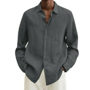 Amtdh Men's Slack Shirt Clearance Cotton Linen Long Sleeve Lapel Classic Button Down Dress Shirt for Men Casual Soft Fitting Lightweight Blouses Mens Cool Tops Gray XXXXL