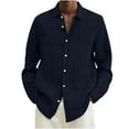 thumbnail image 1 of Amtdh Men's Slack Shirt Cotton Linen Long Sleeve Lapel Classic Button Down Dress Shirt for Men Casual Soft Fitting Lightweight Blouses Mens Cool Tops Navy_Cool XXXL, 1 of 6