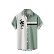 Amtdh Men's Trendy Hawaii Shirts Clearance Clothing Summer Vintage Short Sleeve Tees Lapel Button down Shirts Striped Colorblock Tops Beach Relax Fit Blouse Green XXXXL