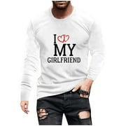 Amtdh Men's Valentine's Day T-shirt Clearance I Love my Girlfriend Comfort Stylish Muscularfit Sweatshirt for Men Casual Long Sleeve Round Neck Lightweight Blouses Mens Breathable Tops White XL
