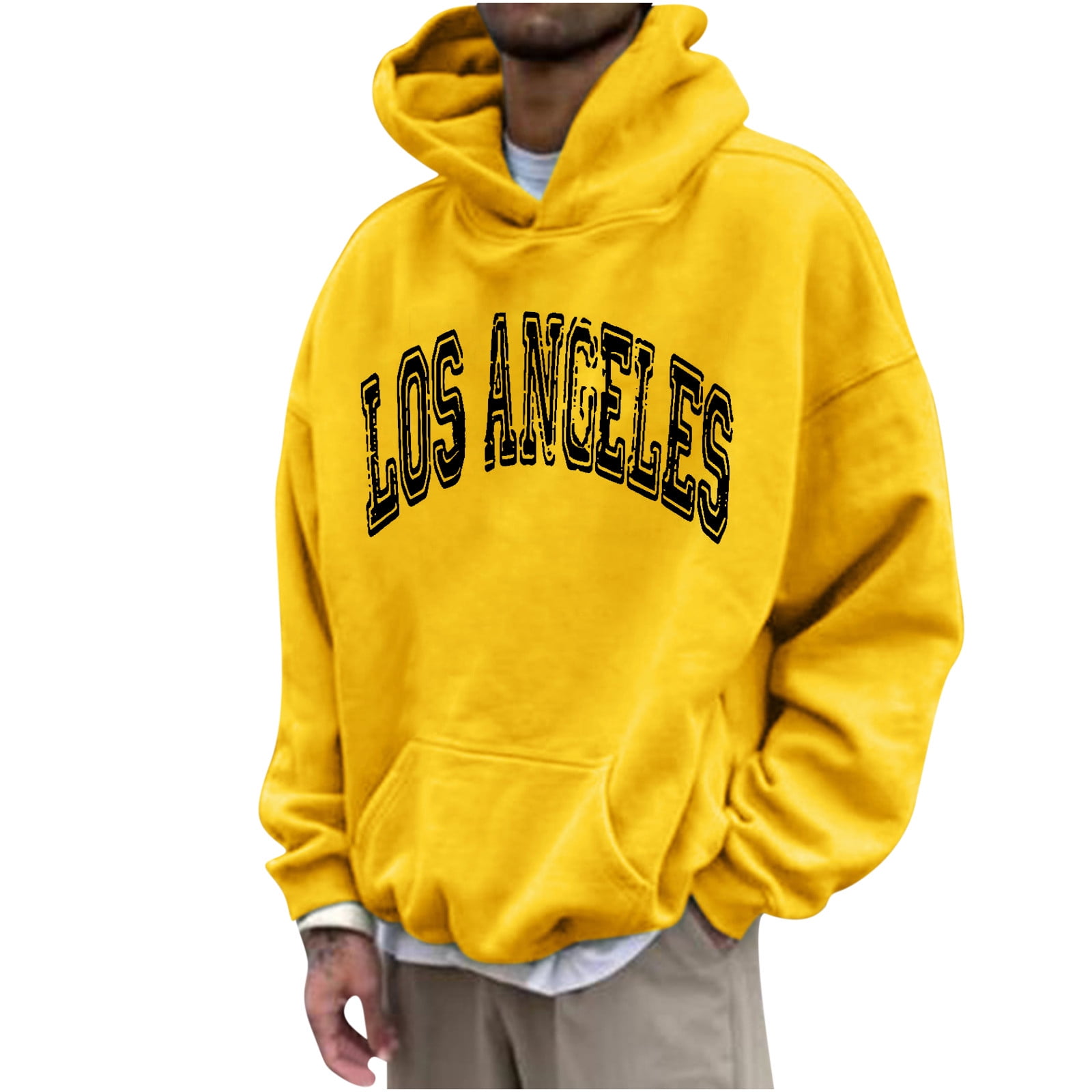 Amtdh Rapper Y2k Hoodie for Men Clearance Letter Printed los angeles Long Sleeve Hooded Men s Streetwear Sweatshirt with Drawstring Casual Soft Lightweight Blouses Mens Breathable Tops Yellow L Walmar...