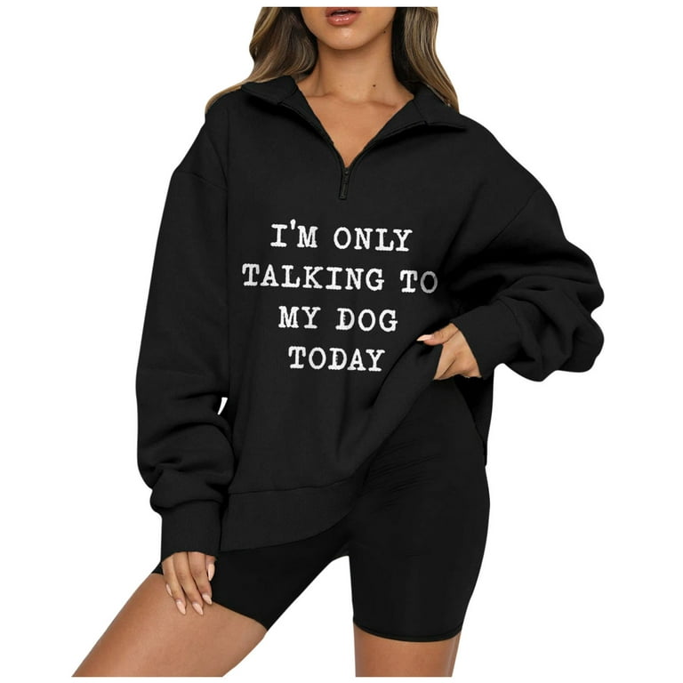 Amtdh Shirts Clearance Sweaatshirts for Women Plus Size Half Zip Pullover Letter Graphic Long Sleeve Womens Shirts Quarter Zip Lapel Teen Girls Fall