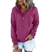 Amtdh Shirts Clearance Womens Sweatshirts Casual Hoodies Pullover Tops for Women Drawstring Long Sleeve Button Down Sweatshirts Solid Y2K Clothes With Pocket Womens Shirts Purple S