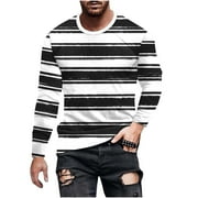 Amtdh Sport T Shirts for Men Clearance Long Sleeve Striped Crew Neck Casual Men's Slim Fit Daily T-shirts Soft Fitting Lightweight Blouses Guys Cool Clothes 2023 Black_c XXXL