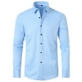 thumbnail image 1 of Amtdh Stretch Dress Shirt for Men Solid Color Long Sleeve Lapel Collar Casual Men's Wrinkle-Free Button Down Business Shirt Soft Lightweight Blouses Mens Breathable Tops Blue XS, 1 of 2