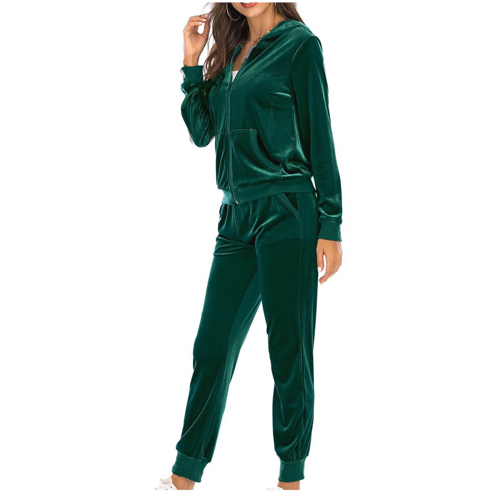 Amtdh Sweatsuits for Womens Clearance Golden Velvet Hooded Zip Up