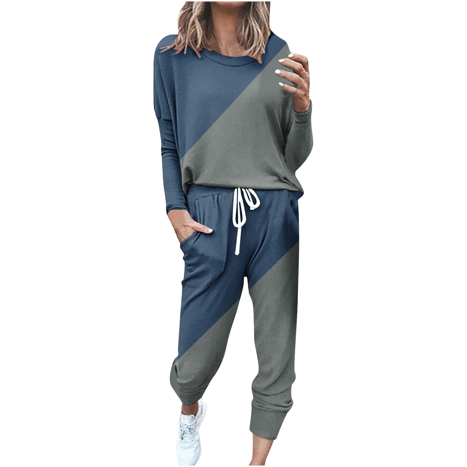 Amtdh Trendy Sweatsuits for Womens Clearance Solid Color Long Sleeve
