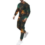 Amtdh Two Piece Sweatsuits for Men Clearance Geometric Print Long Sleeve T-shirt Jogging Sweatpant Set Men's Sport Set Casual Soft Lightweight Outfit Set Yellow XXXL
