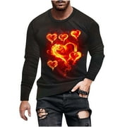 Amtdh Valentine's Day T-shirt for Men Clearance Long Sleeve Love Print Round Neck Men's Boyfriend's Muscularfit Sweatshirt Casual Comfort Lightweight Blouses Mens Breathable Tops Black L