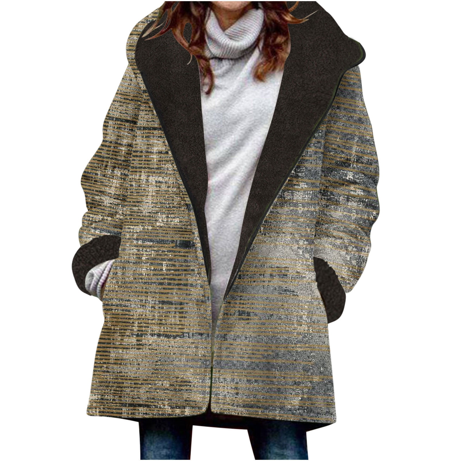 Amtdh Warm Jacket for Women Clearance Striped Sherpa Fleece Lined