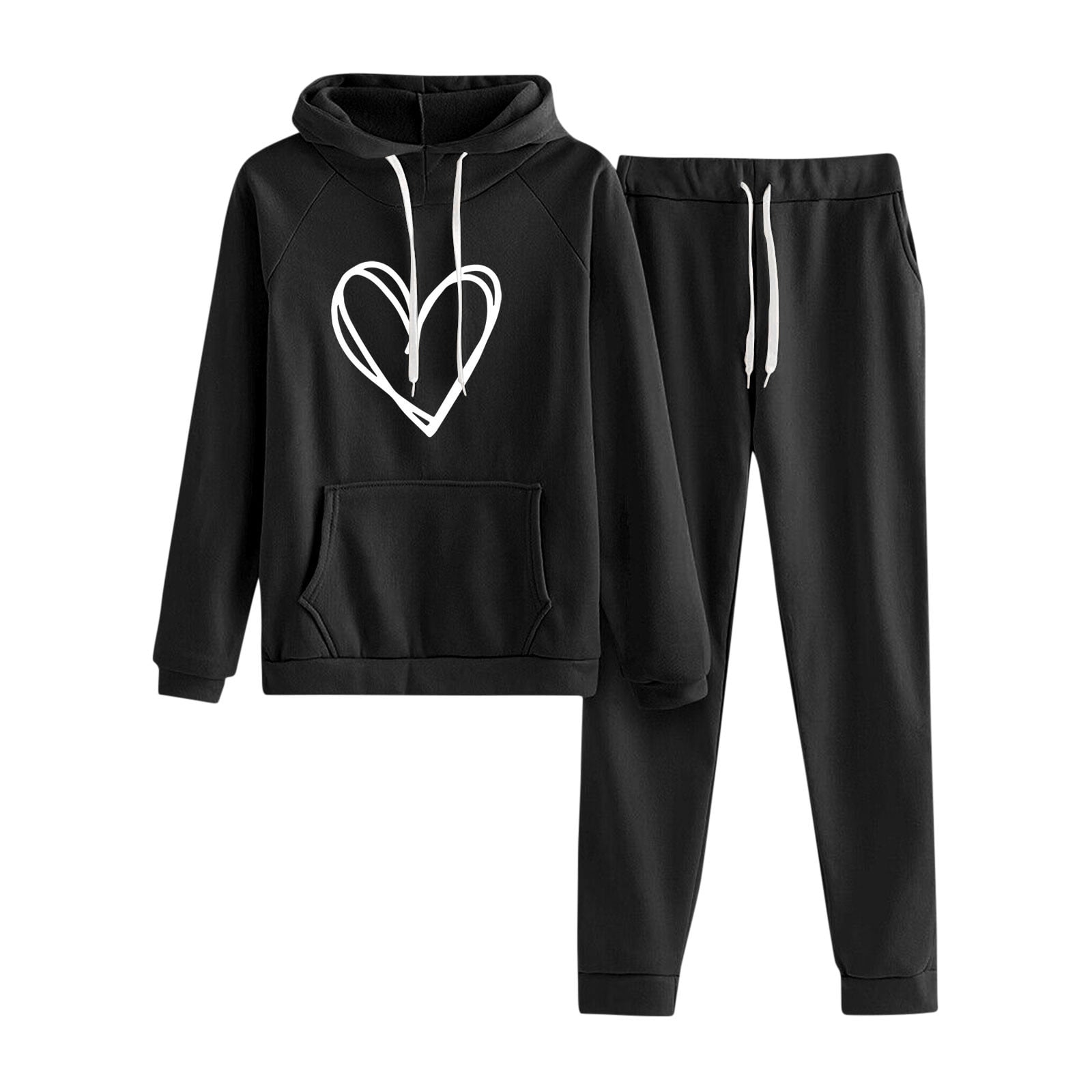 Amtdh Women's 2 Piece Sweatsuits Clearance Love Printed Hooded ...