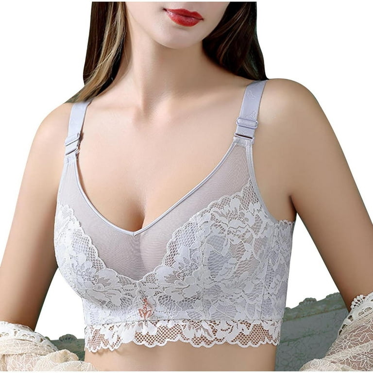 Amtdh Women's Bras Clearance Charming Ladies Underwear New Season 2024 Sexy  Bra Wire Free Lingerie Large Size Thin Cup Lace Bra for Woman Gray XXL