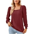 thumbnail image 1 of Amtdh Women's Graphic Blouses Solid Color Long Sleeve Square Neck Fall Tops Plus Size Loose fit Lightweight Casual Pullover Teen Girls Cute Clothes Fashion Red XL, 1 of 4