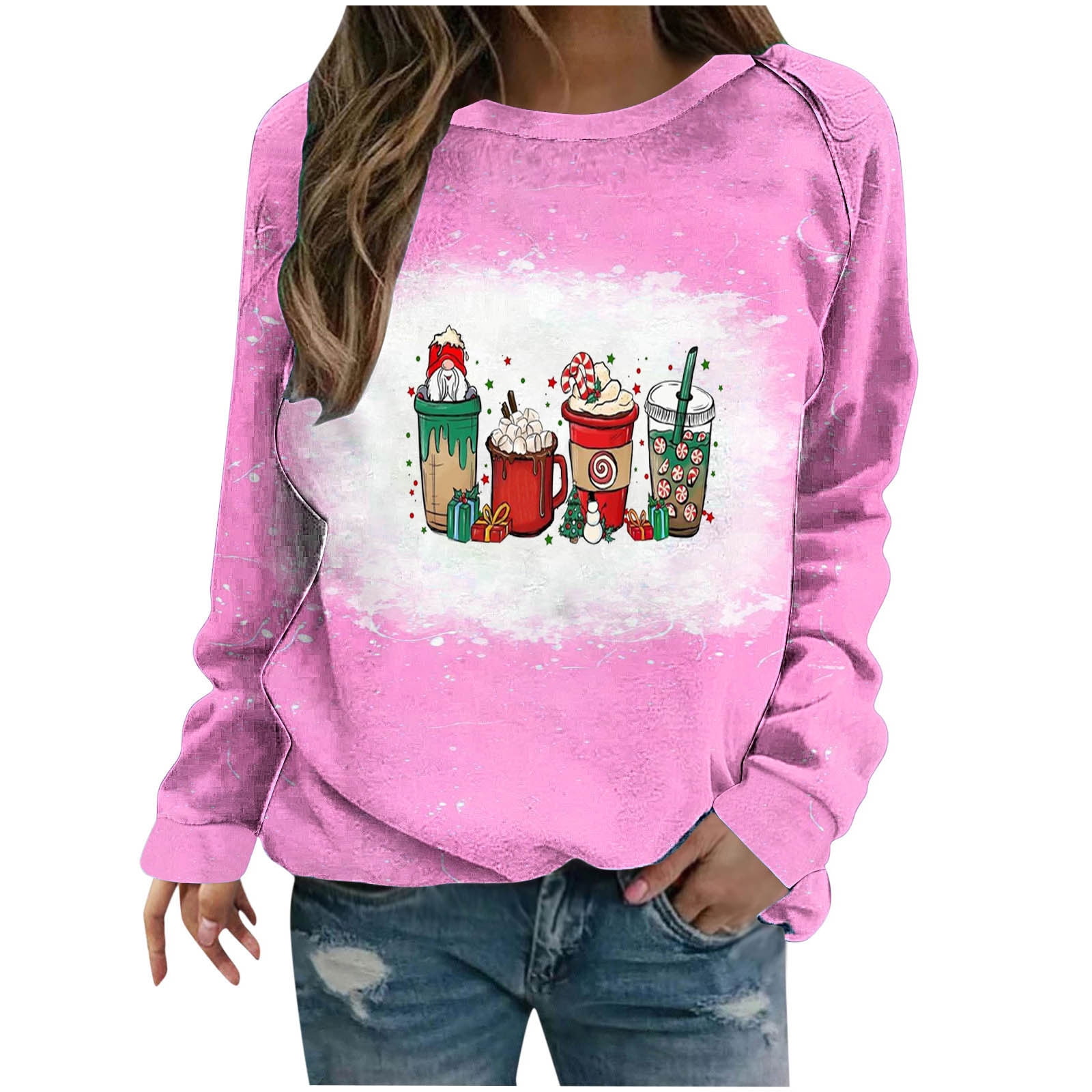 HSMQHJWE Womens Button Up Shirts Womens Summer Shirt Ladies Sweatshirt  Winter Christmas Drawstring Long-Sleeved Pocket Hoodie Printed Warm Sweater  Top Pullover Cute Shirts Teen Girls 