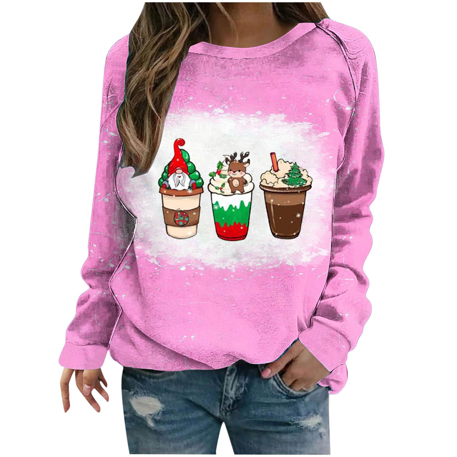 Amtdh Women's Graphic Sweatshirts Clearance Christmas Food Print Lightweight Casual Pullover