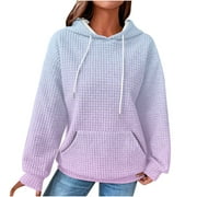 Amtdh Women's Graphic Sweatshirts Clearance Gradian Color Long Sleeve Hooded Neck Waffle Hoodies with Pockets Oversized Loose fit Casual Pullover Fall Winter 2023 Teen Girls Cute Clothes Purple XXL