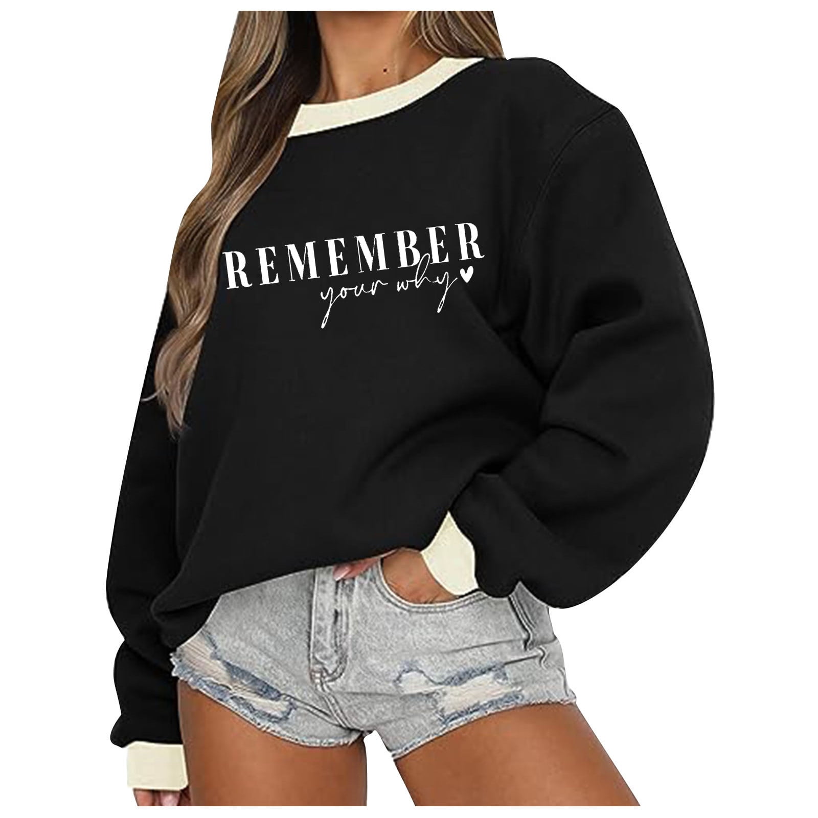 Amtdh Women's Graphic Sweatshirts Clearance REMEMBER YOUR WHY Loose fit