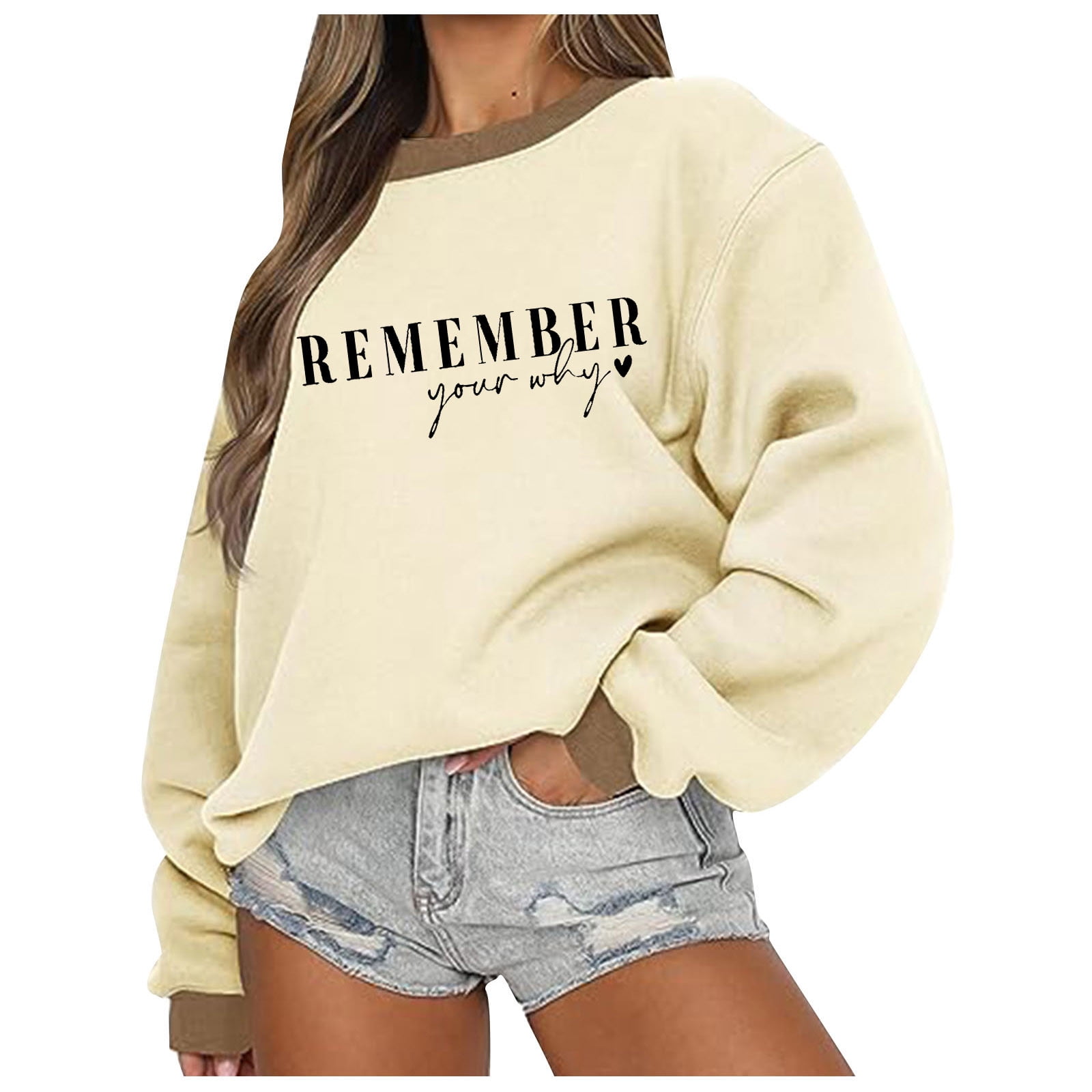 Amtdh Women's Graphic Sweatshirts Clearance REMEMBER YOUR WHY Loose fit Lightweight Casual
