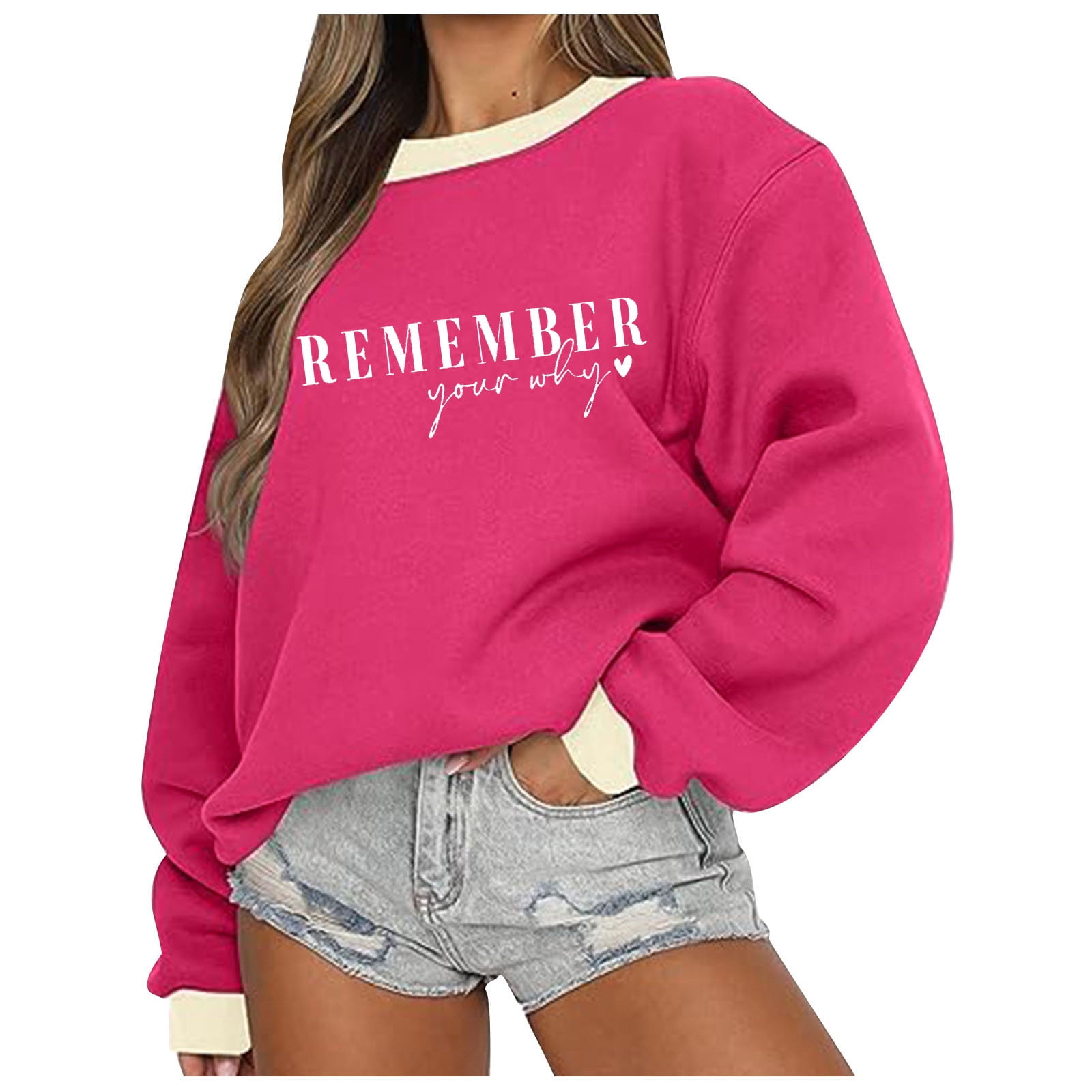 Amtdh Women's Graphic Sweatshirts Clearance REMEMBER YOUR WHY Loose fit