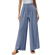 Amtdh Women's Solid Color Pants Clearance Going out Pants Beach Long Palazzo Pants Lounge Trousers Comfy Jogging Lightweight Pants Lady Flowy Work Casual Blue M