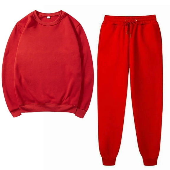 Amtdh Women's Sweatsuits Set Solid Color Long Sleeve Pullover Sweatshirt and Jogger Pants Set Two-piece Sports Suits for Women Casual Plus Size Ladies Trendy Outfits New Fashion Red XL