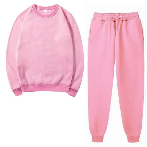 Amtdh Women's Sweatsuits Set Solid Color Long Sleeve Pullover Sweatshirt and Jogger Pants Set Two-piece Sports Suits for Women Casual Plus Size Ladies Trendy Outfits New Fashion Pink XL