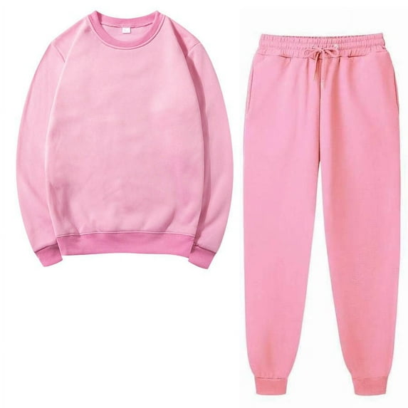 Amtdh Women's Sweatsuits Set Solid Color Long Sleeve Pullover Sweatshirt and Jogger Pants Set Two-piece Sports Suits for Women Casual Plus Size Ladies Trendy Outfits New Fashion Pink XXL