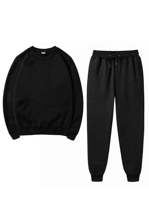 Women's Sweatsuits Set Solid Color Long Sleeve Pullover Sweatshirt and Jogger Pants Set Two-piece Sports Suits for Women Casual Plus Size Ladies Trendy Outfits New Fashion Black XL