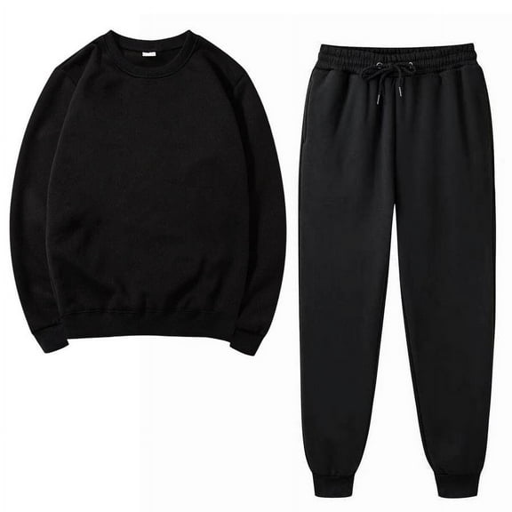 Amtdh Women's Sweatsuits Set Solid Color Long Sleeve Pullover Sweatshirt and Jogger Pants Set Two-piece Sports Suits for Women Casual Plus Size Ladies Trendy Outfits New Fashion Black XL