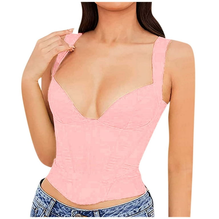 Amtdh Women's Tank Tops Backless Blouse Plus Size Y2K Clothing Sexy Slim  Camisole Crop Tank Tops for Women Sleeveless Summer Vest Low-Cut Shirts for  Teen Girls Solid Tee Pink L 